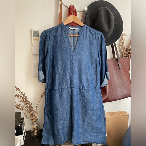 Zara chambray denim linen midi dress size small - Picture 1 of 4